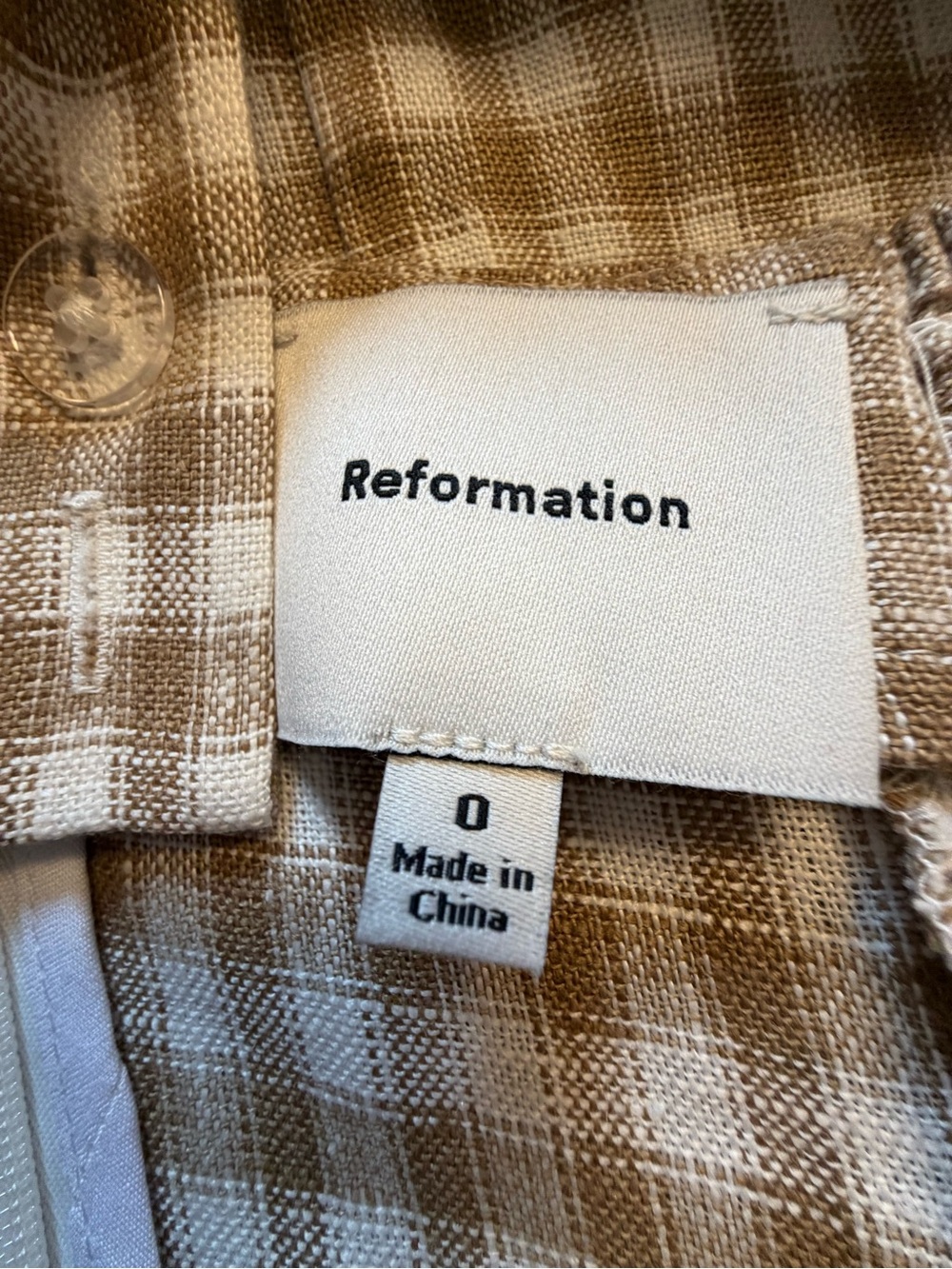 NEW Reformation Roma Midi Linen Dress Dunes Check Gingham Tan White | US 0 UK 4 - Picture 11 of 15